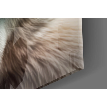 Beige brown striped textured fabric in Polar Bear glass wall art portrait