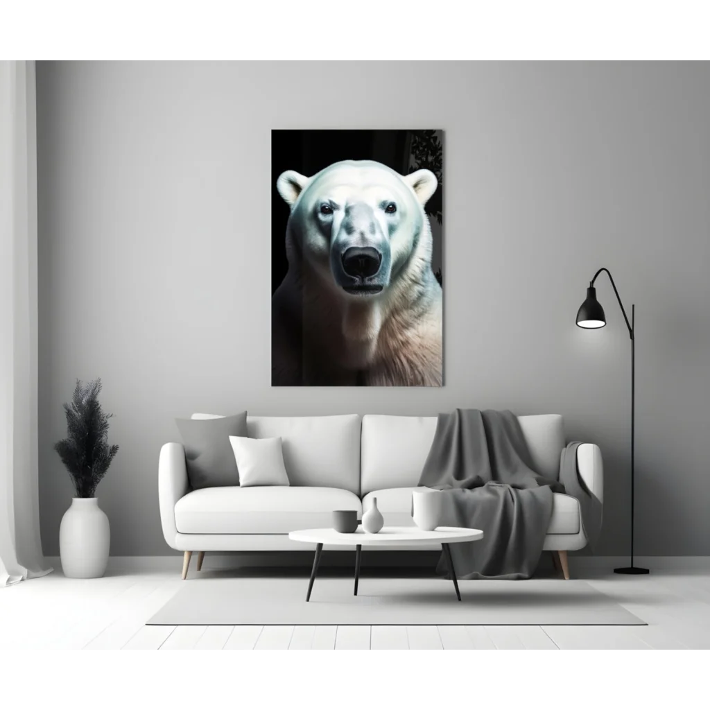Polar Bear Glass Wall Art Portrait in Stunning Black and White | Modern Wall Art Decor | vintageantiquesgifts.com