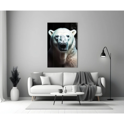 Polar Bear Glass Wall Art Portrait in Stunning Black and White | Modern Wall Art Decor | vintageantiquesgifts.com