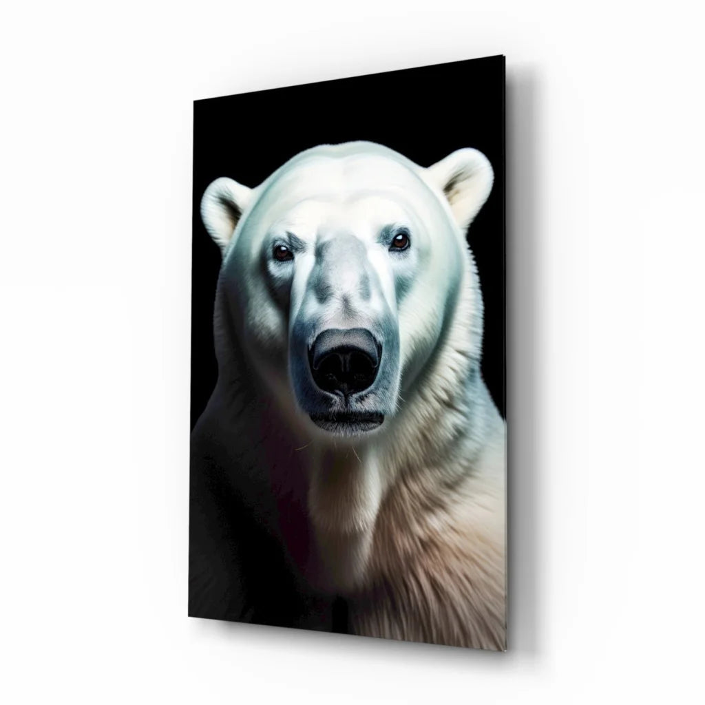 Polar Bear Glass Wall Art Portrait in Stunning Black and White | Insigneart USA | vintageantiquesgifts.com