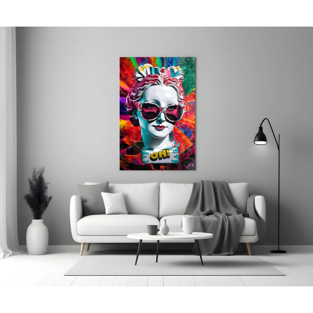 Pop Art Woman with Red Sunglasses Glass Wall Art Canvas | Modern Wall Art Decor | vintageantiquesgifts.com