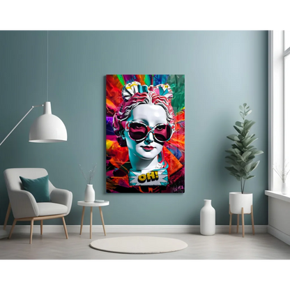 Pop Art Woman with Red Sunglasses Glass Wall Art Canvas | Contemporary Home Wall Art | vintageantiquesgifts.com