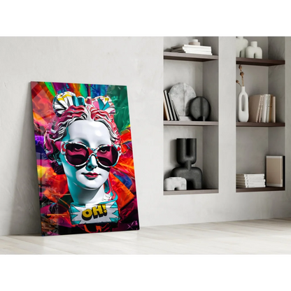 Vibrant pop art woman with pink sunglasses on glass wall art canvas