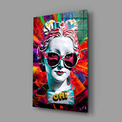 Pop Art Woman with Red Sunglasses Glass Wall Art Canvas | Glass Wall Art Print | vintageantiquesgifts.com