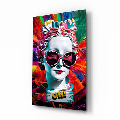 Pop Art Woman with Red Sunglasses Glass Wall Art Canvas | Insigneart USA | vintageantiquesgifts.com