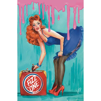 Red suitcase with Fizz One logo in Pop Kills #2 Rabbit Comics Exclusive by Suspiria Vilchez