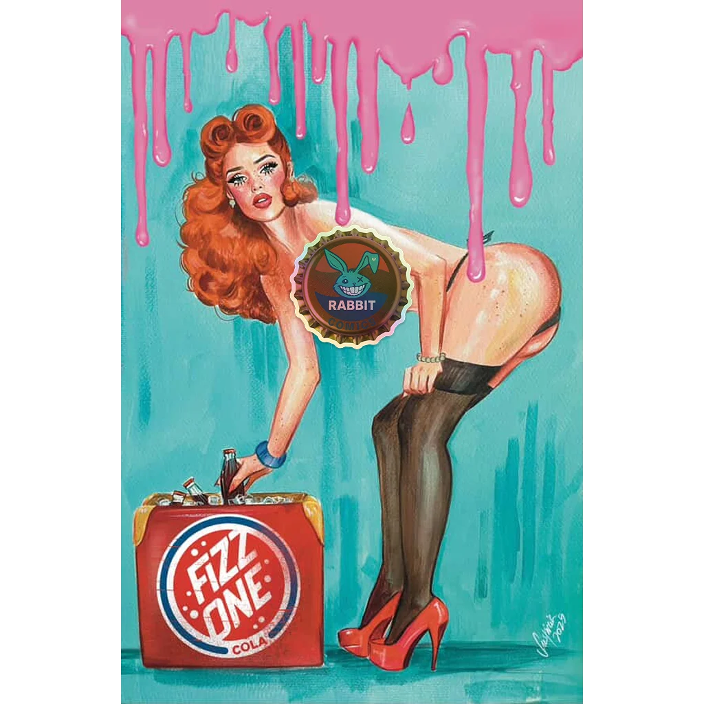 Glossy red cola can with white logo and black text, Pop Kills #2 Rabbit Comics Exclusive by Suspiria Vilchez