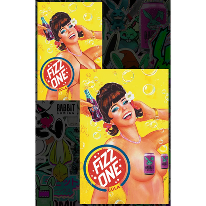 Vintage cola canister with Rabbit Comics Exclusive retro pin-up girl design