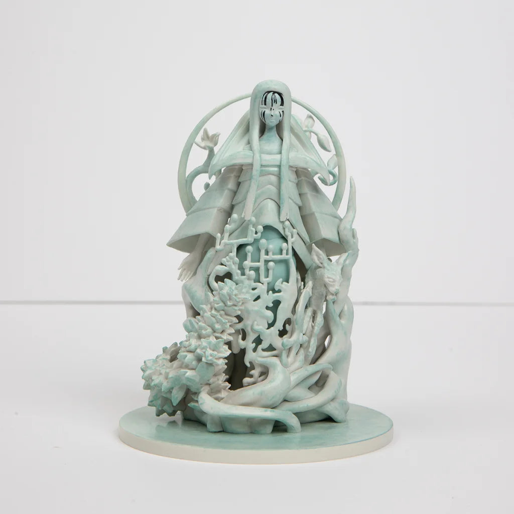 Poppy Altar Statue Limited Edition collectible figure, pale teal resin with intricate designs