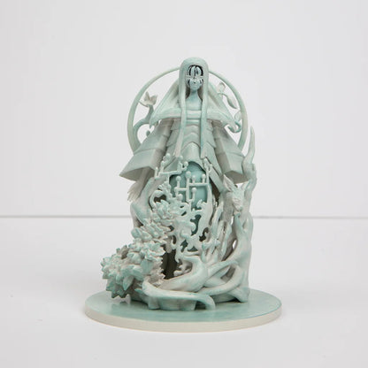 Poppy Altar Statue Limited Edition collectible figure, pale teal resin with intricate designs