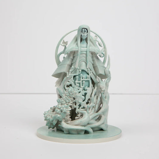 Poppy Altar Statue Limited Edition collectible figure, pale teal resin with intricate designs