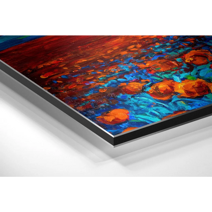 Vibrant abstract painting on brushed aluminium dibond print