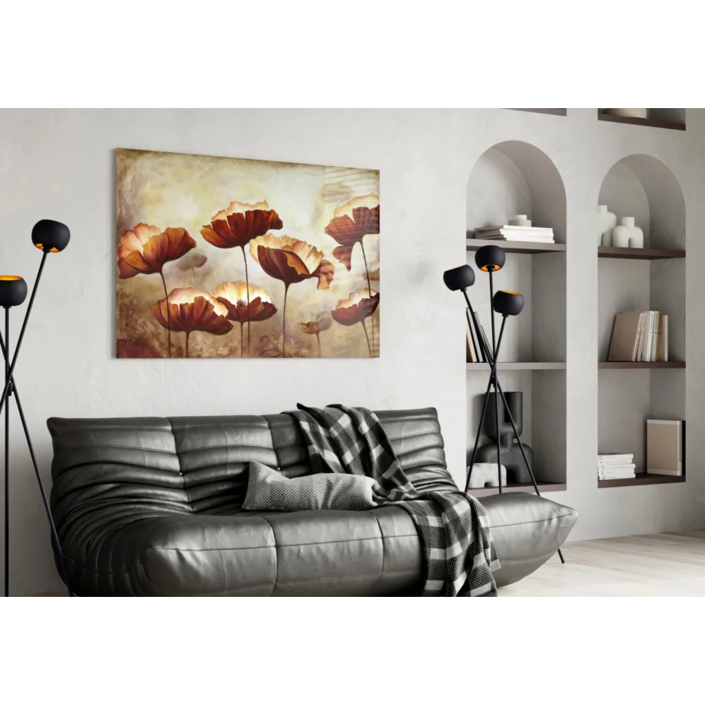 Vibrant Red Poppy Canvas Wall Art with Textured Beige Background | Contemporary Home Wall Art | vintageantiquesgifts.com