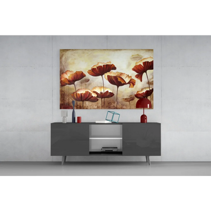 Vibrant red poppy wall art canvas with textured beige background