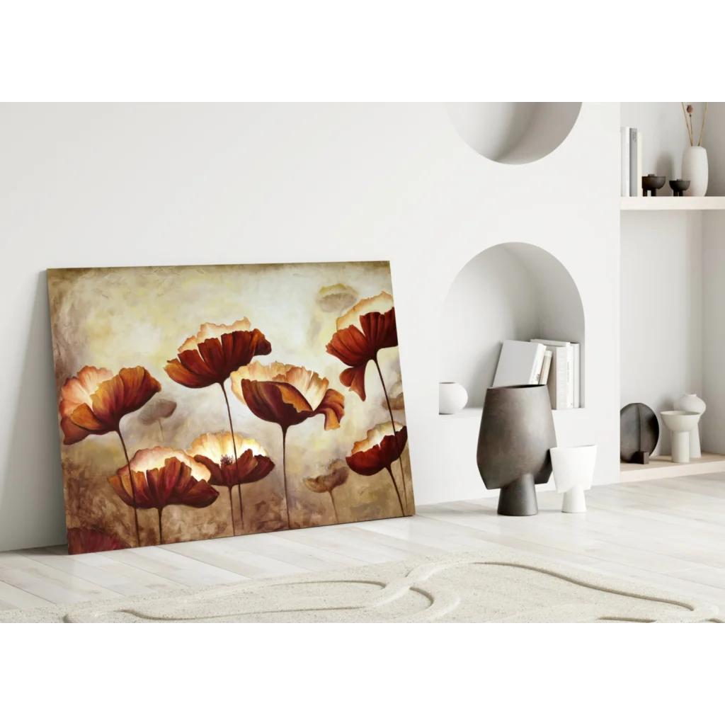 Vibrant Red Poppy Canvas Wall Art with Textured Beige Background | Modern Wall Art Decor | vintageantiquesgifts.com