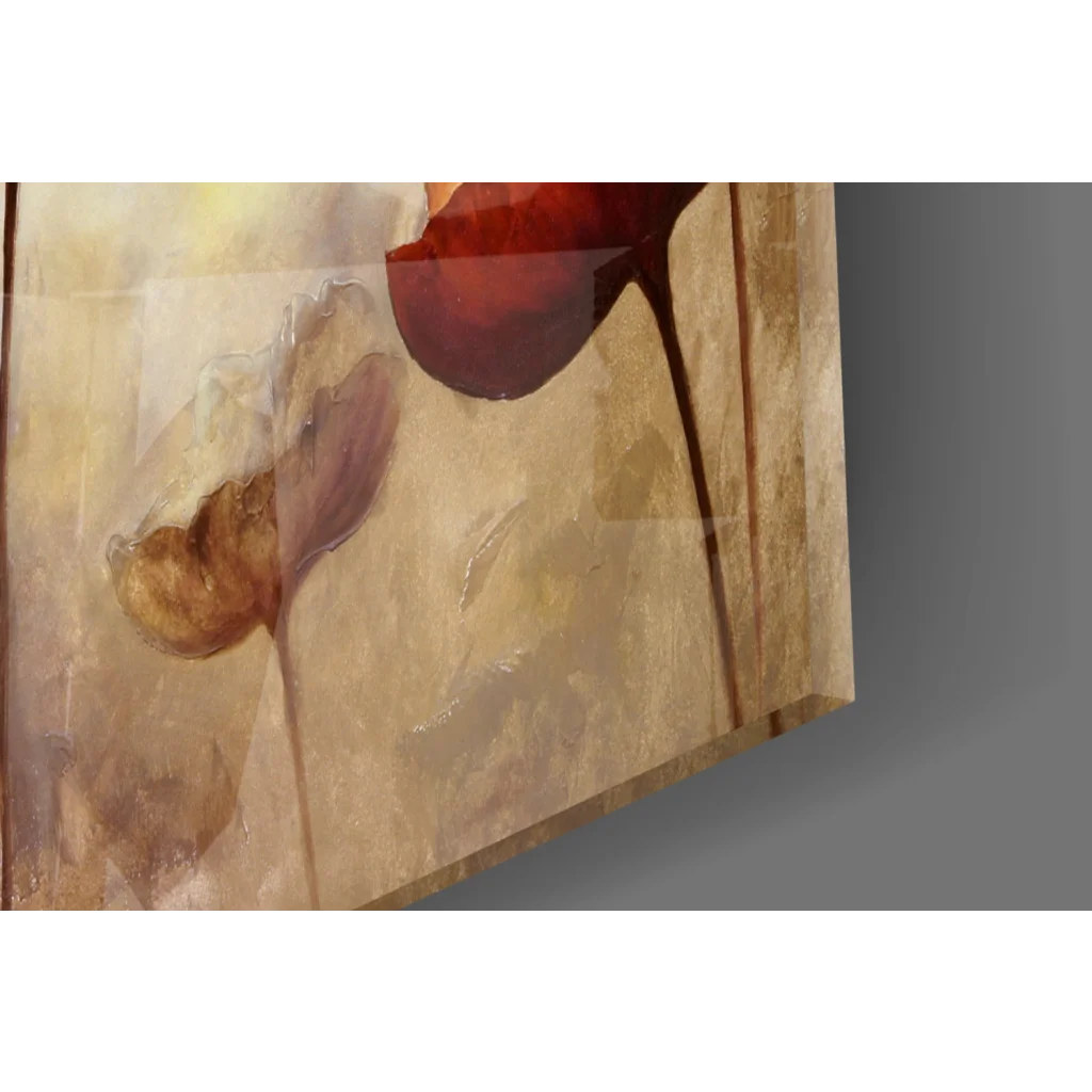 Bold red poppy wall art on textured beige canvas background