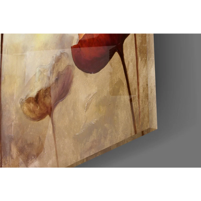 Bold red poppy wall art on textured beige canvas background