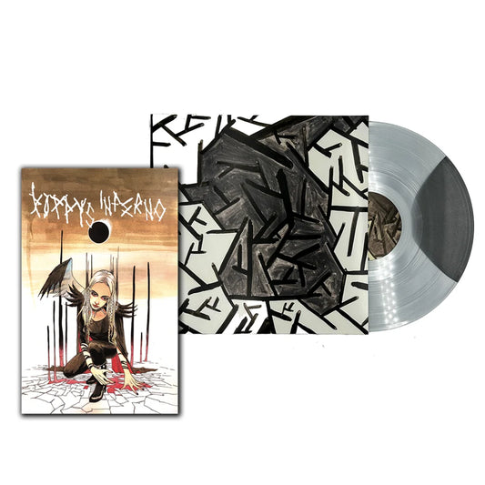 Poppys Inferno limited edition vinyl with gray swirl colorway and album art
