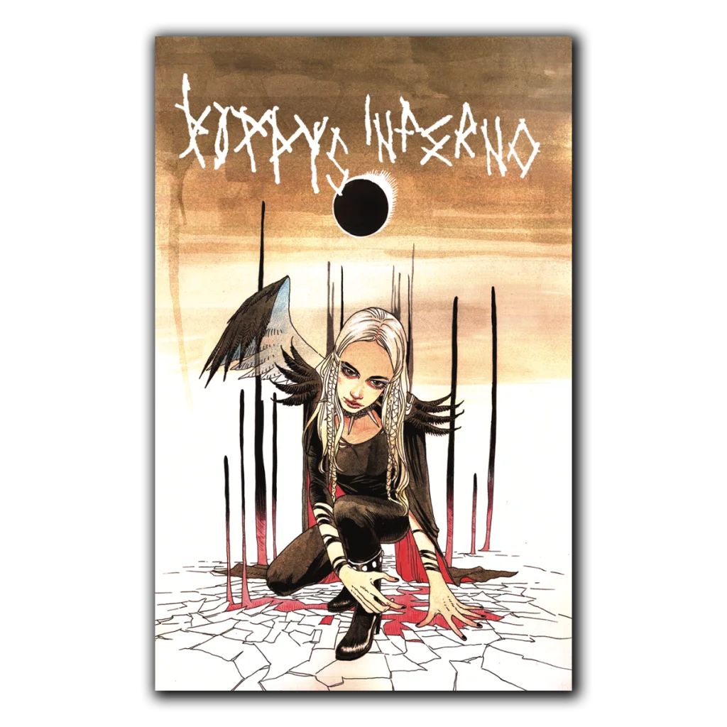 Comic book cover with gothic character from Poppys Inferno Limited Edition Gray Swirl Vinyl Bundle