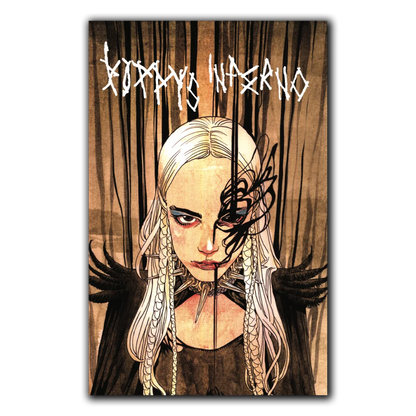 Poppys Inferno comic cover with blonde woman, dark design, spiked choker, gray swirl colorway
