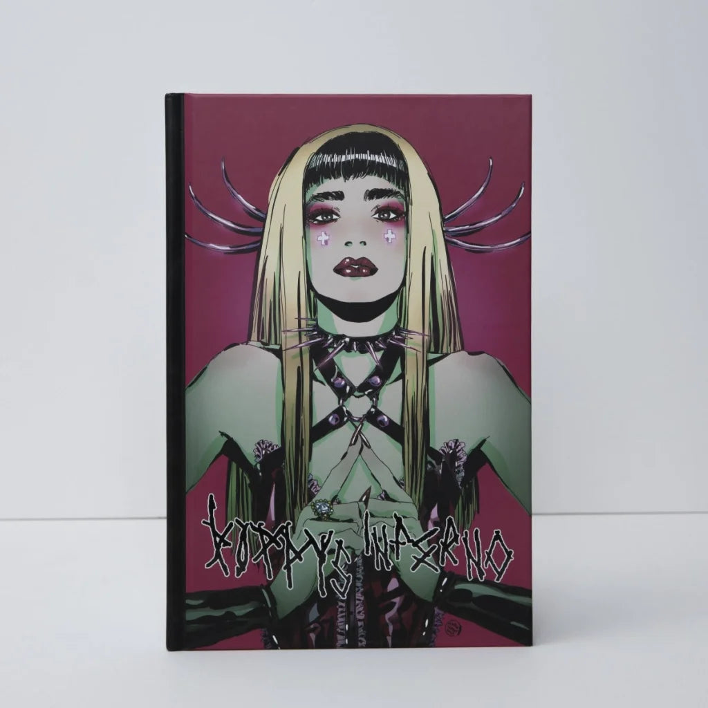 Notebook featuring Poppy’s Inferno Pink Variant with a stylish woman illustration
