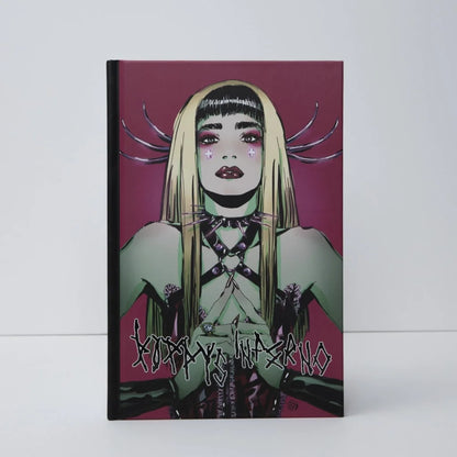 Notebook featuring Poppy’s Inferno Pink Variant with a stylish woman illustration