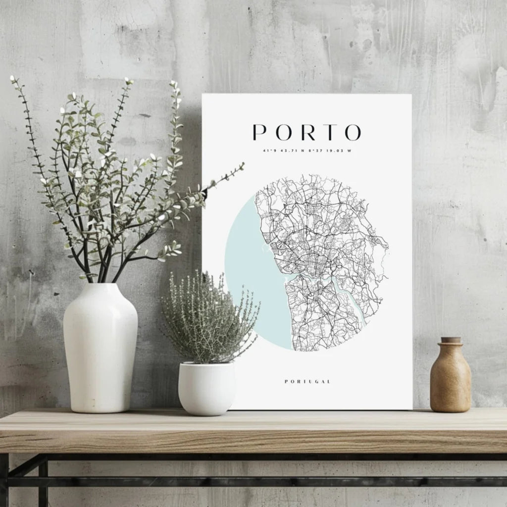 Minimalist Porto Portugal map on aluminum print