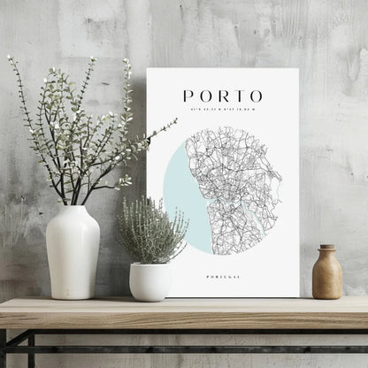 Minimalist Porto Portugal map on aluminum print