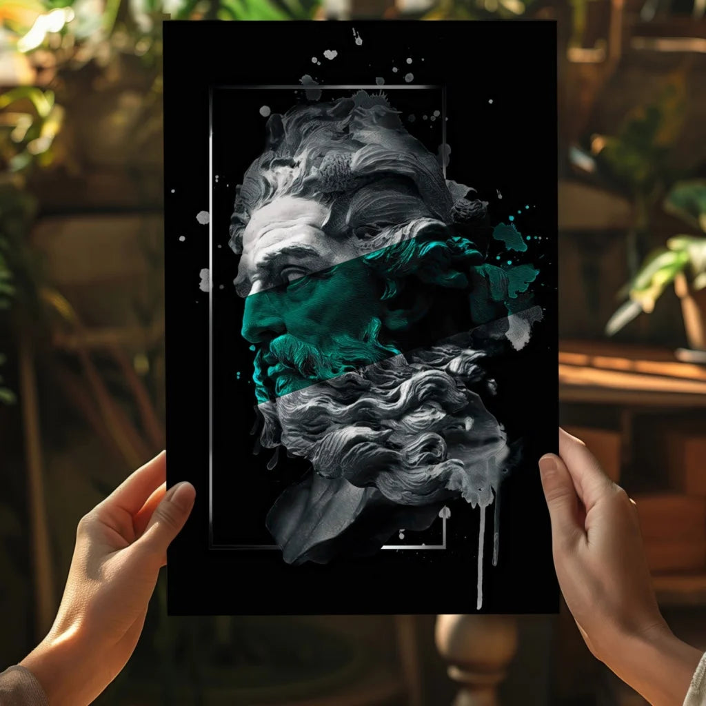 Teal Splash Classical Bust on Insigne Aluminum Prints