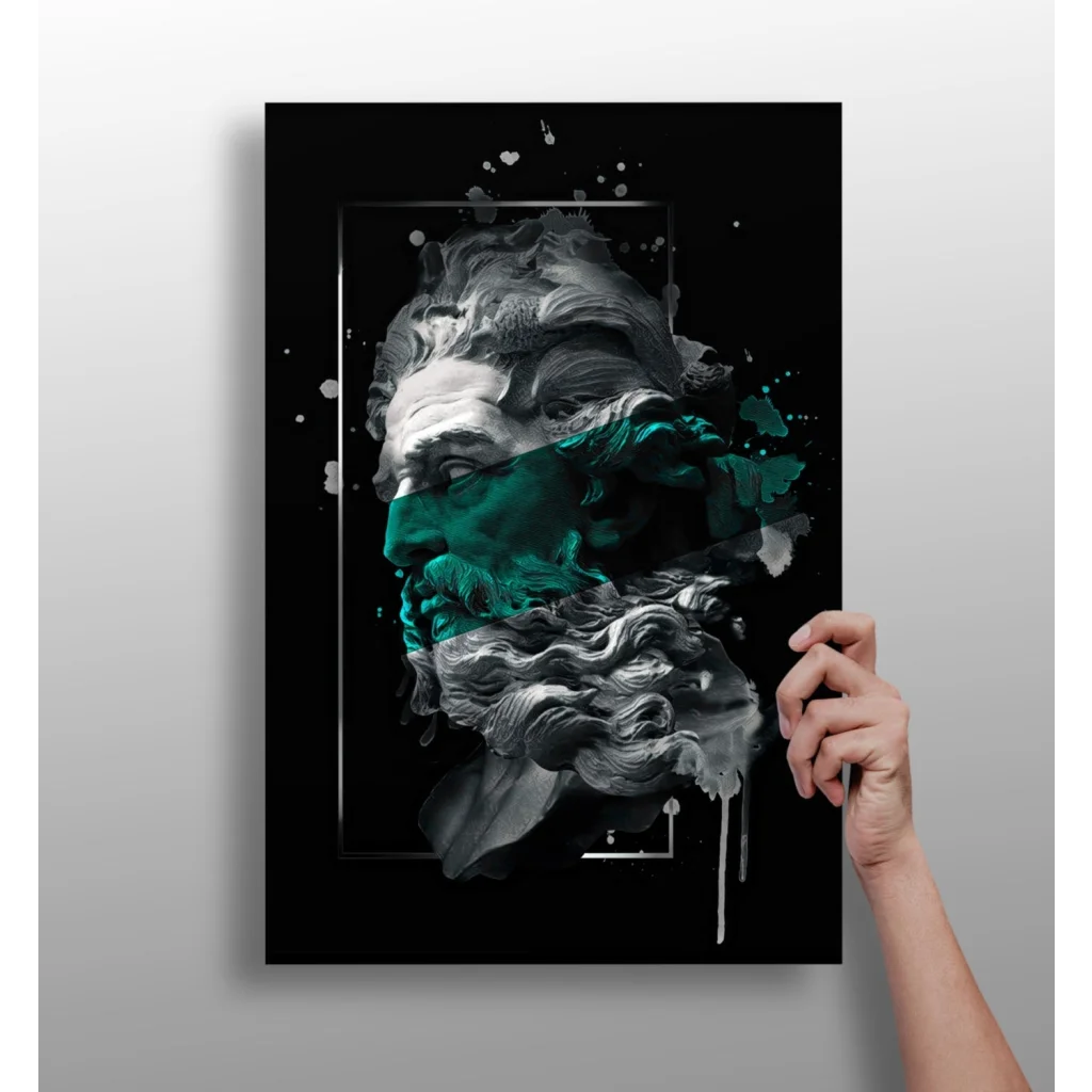 Teal Splash Classical Bust Insigne Aluminum Prints | Insigneart USA | vintageantiquesgifts.com
