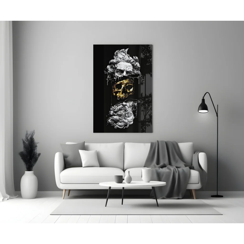Stunning Gold Skull Glass Wall Art with Sculptural Faces | Modern Wall Art Decor | vintageantiquesgifts.com