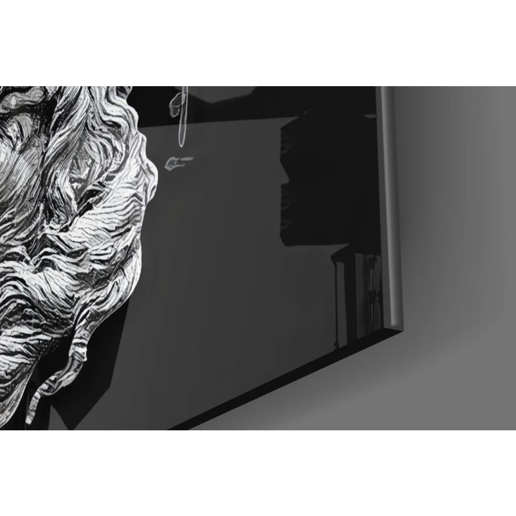 Monochromatic textured mane sculpture in stunning gold skull glass wall art
