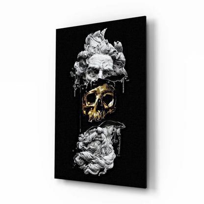 Stunning Gold Skull Glass Wall Art with Sculptural Faces | Insigneart USA | vintageantiquesgifts.com