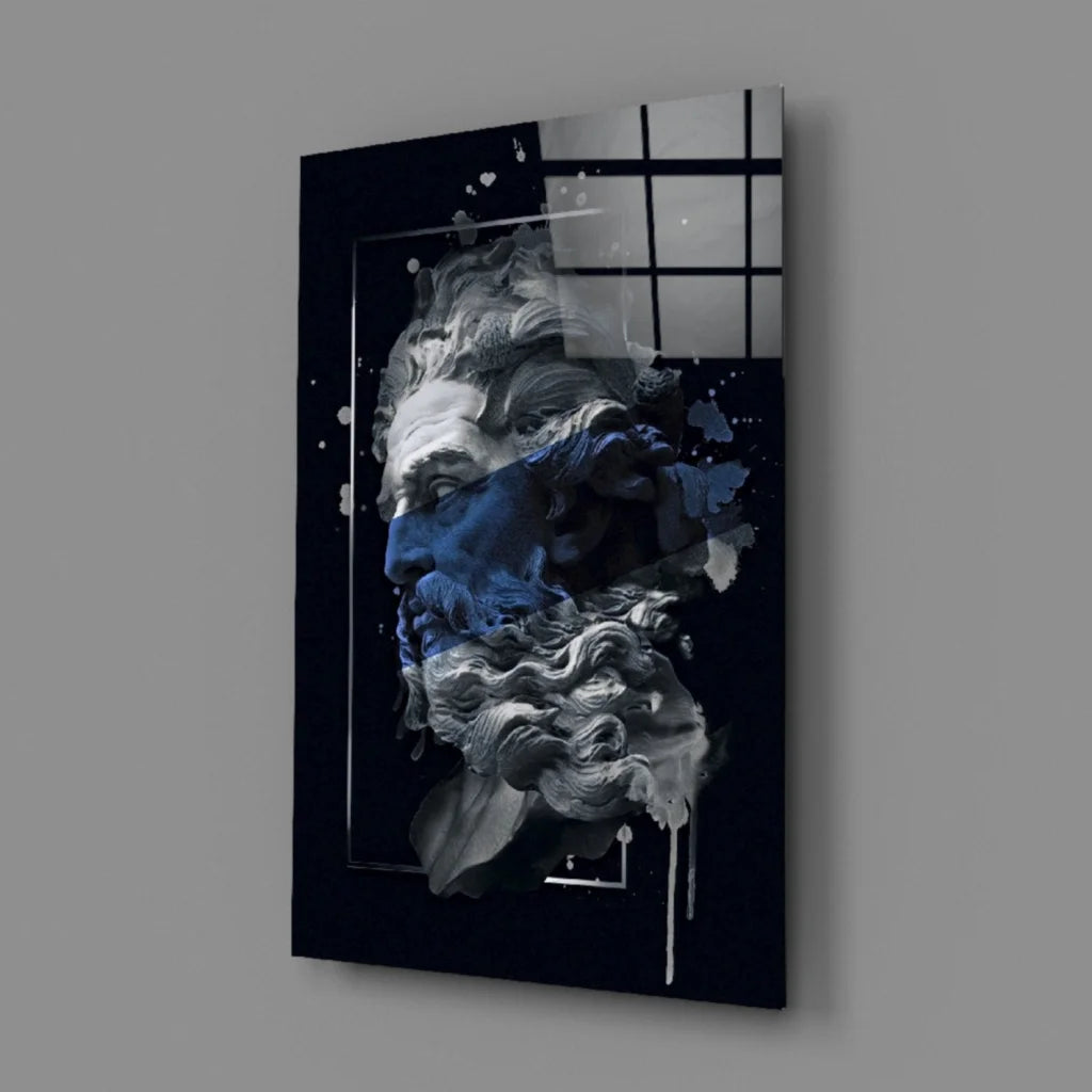 Modern abstract portrait canvas wall art with silver accents