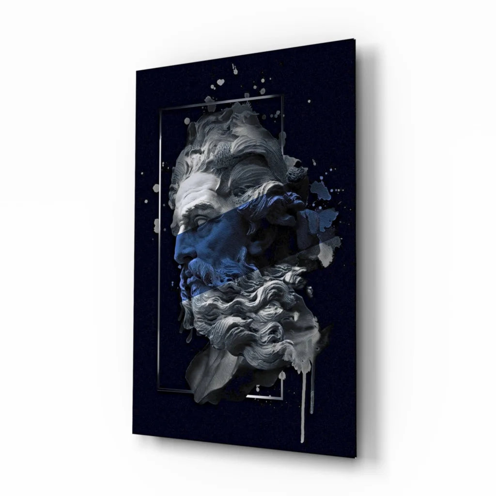 Modern abstract portrait canvas wall art with sculpted male bust and metallic silver accents