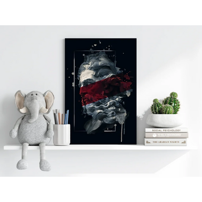Insigne Aluminum Prints: Abstract classical bust with red splashes