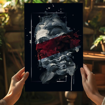 Insigne Aluminum Prints classical bust with red floral splashes