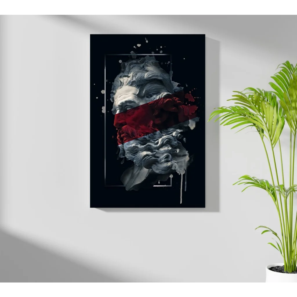 Insigne aluminum prints classical bust with red splash art