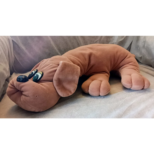 Vintage 1986 Pound Puppies Rumpleskin brown dog plush toy with googly eyes