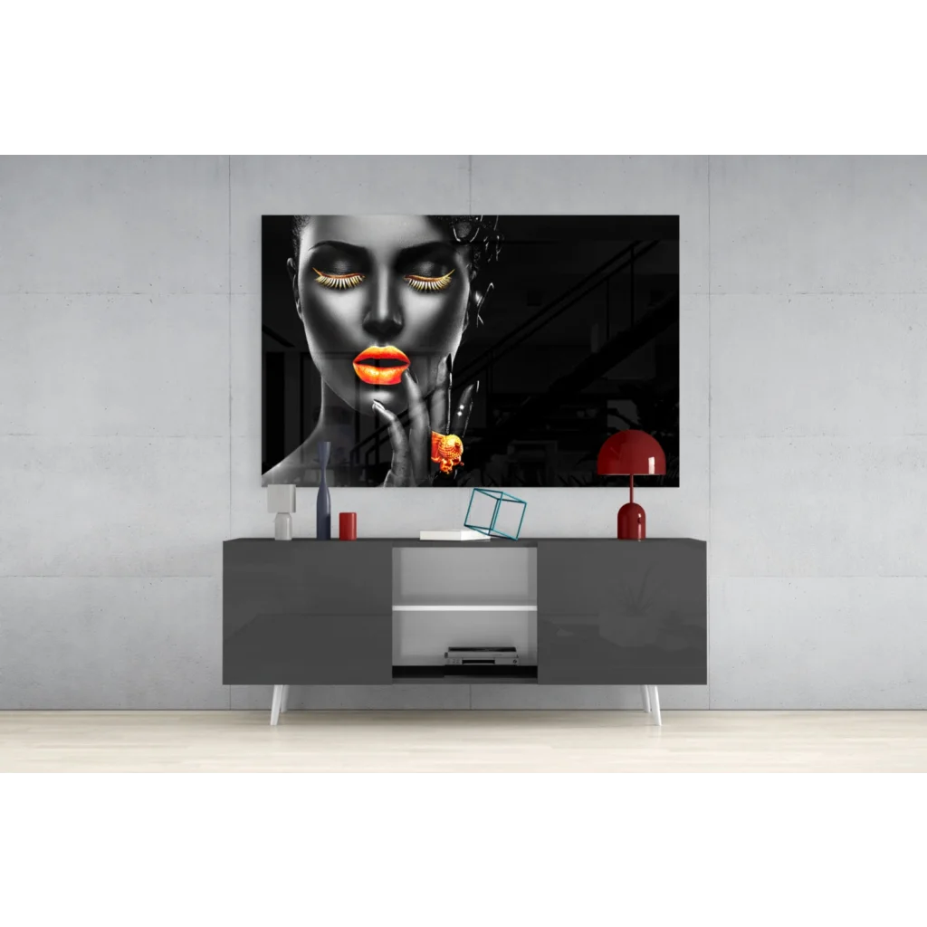 Glamorous gold accent black-and-white woman portrait wall art canvas