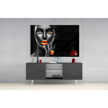 Glamorous gold accent black-and-white woman portrait wall art canvas