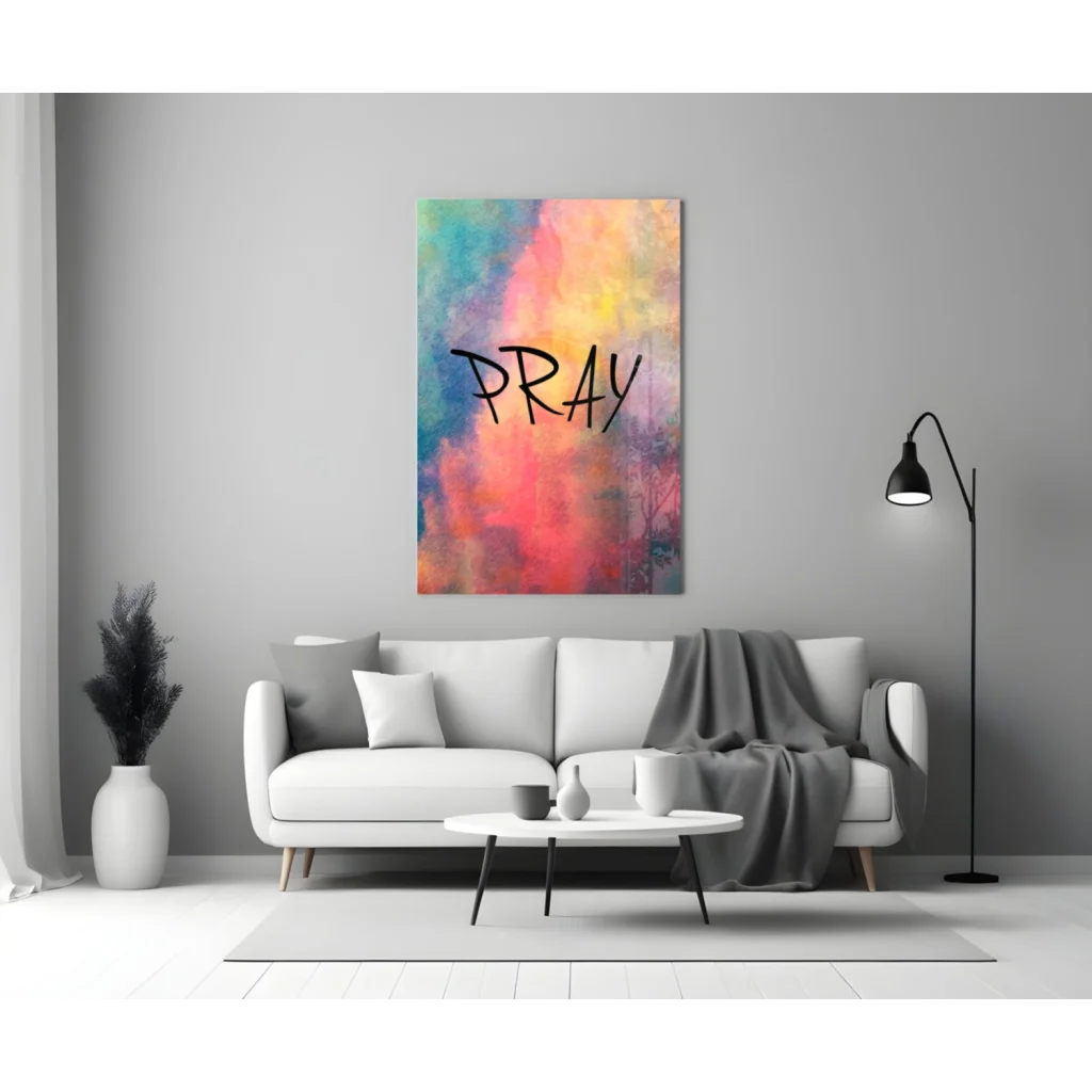 Pray Watercolor Canvas Wall Art with Bold Script Lettering | Modern Wall Art Decor | vintageantiquesgifts.com