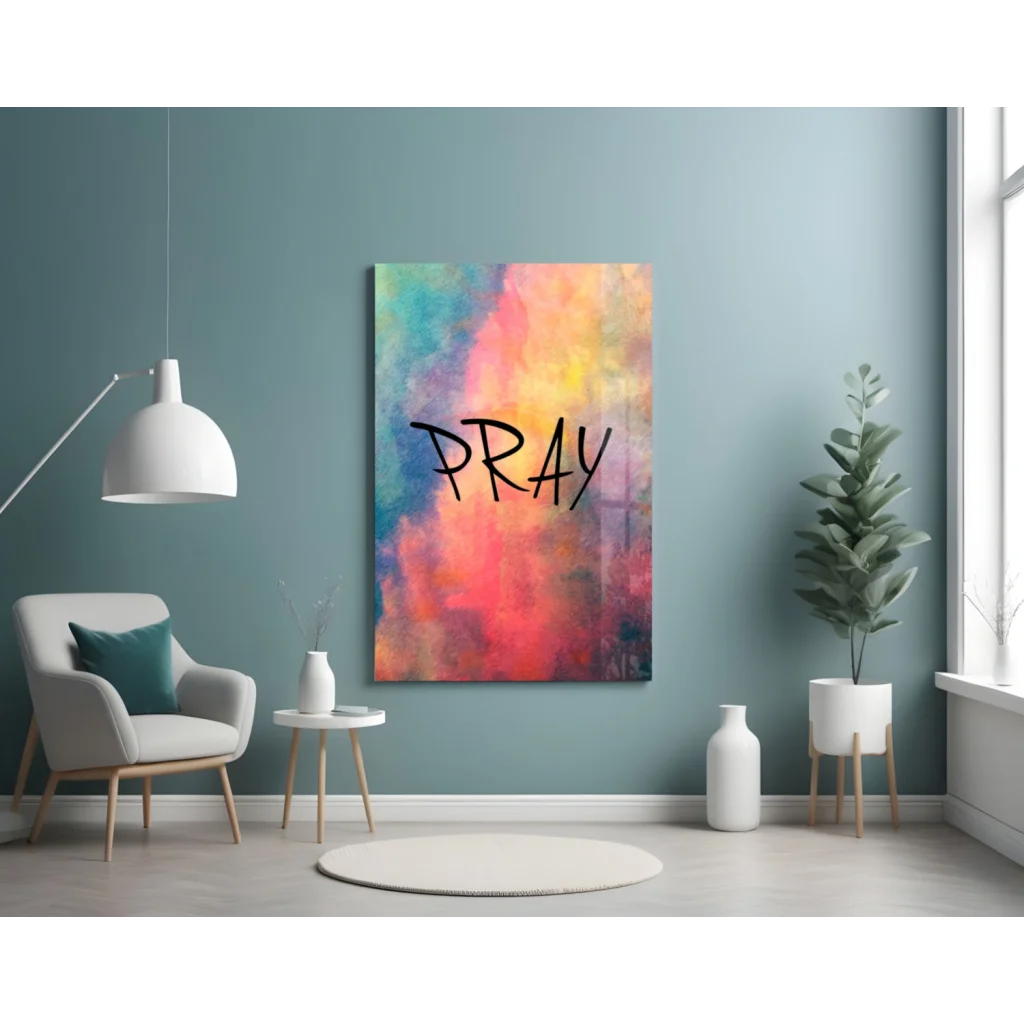 Pray Watercolor Canvas Wall Art with Bold Script Lettering | Contemporary Home Wall Art | vintageantiquesgifts.com