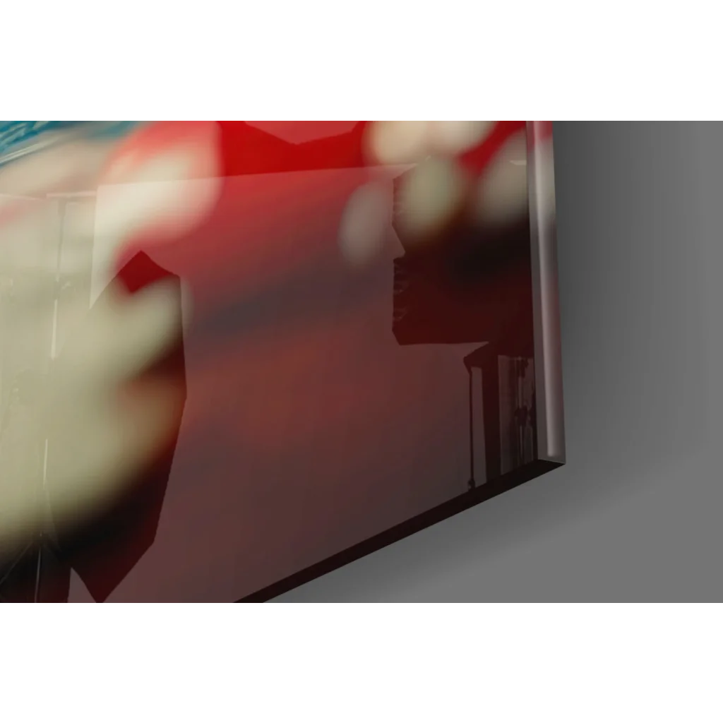 Predator Poker Chips glass wall art with red plastic razor blade handle