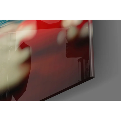 Predator Poker Chips glass wall art with red plastic razor blade handle