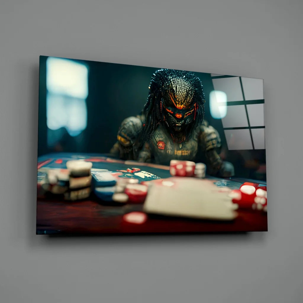Predator poker chips glass wall art with red blue chips tray