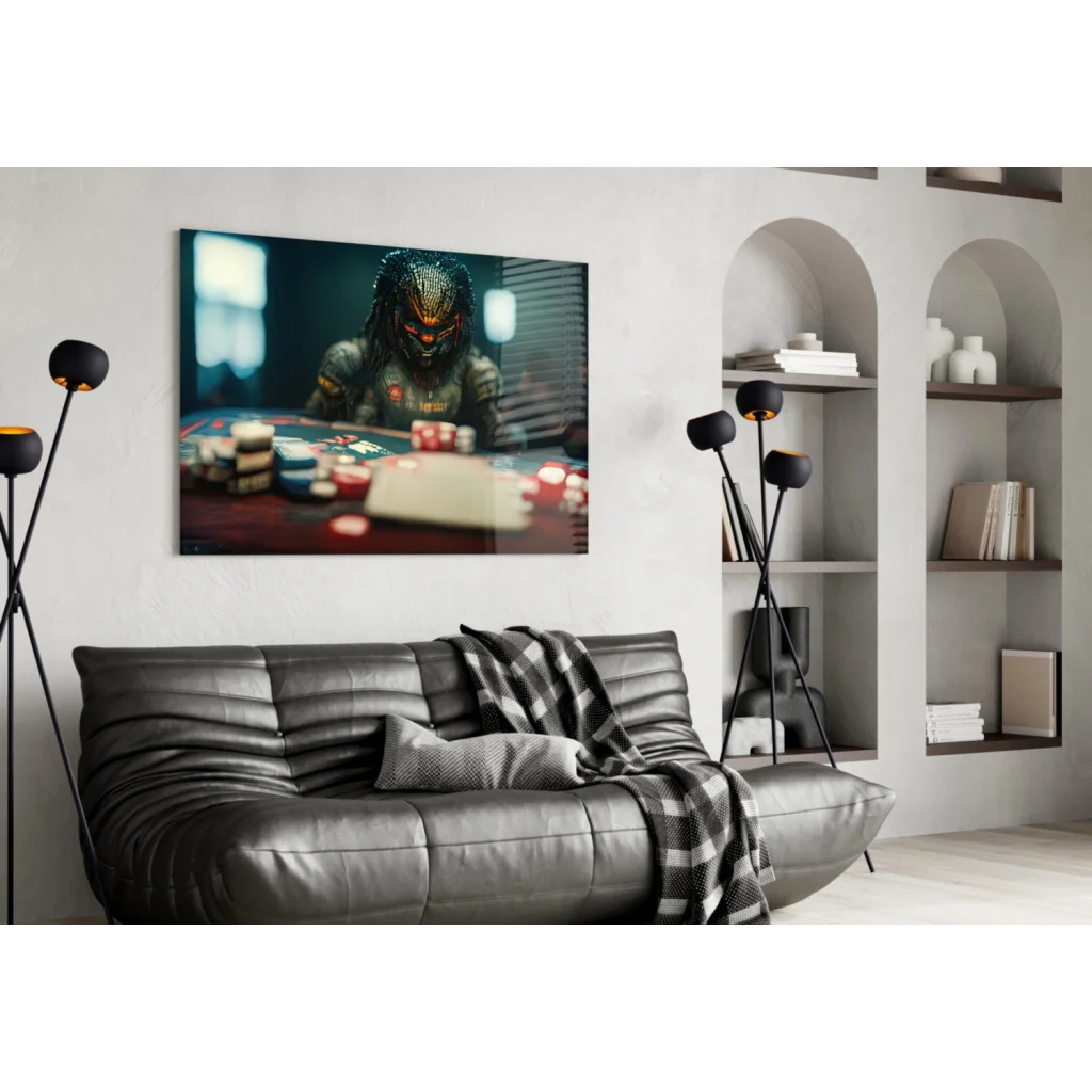 Predator poker chips glass wall art set with detailed alien in action