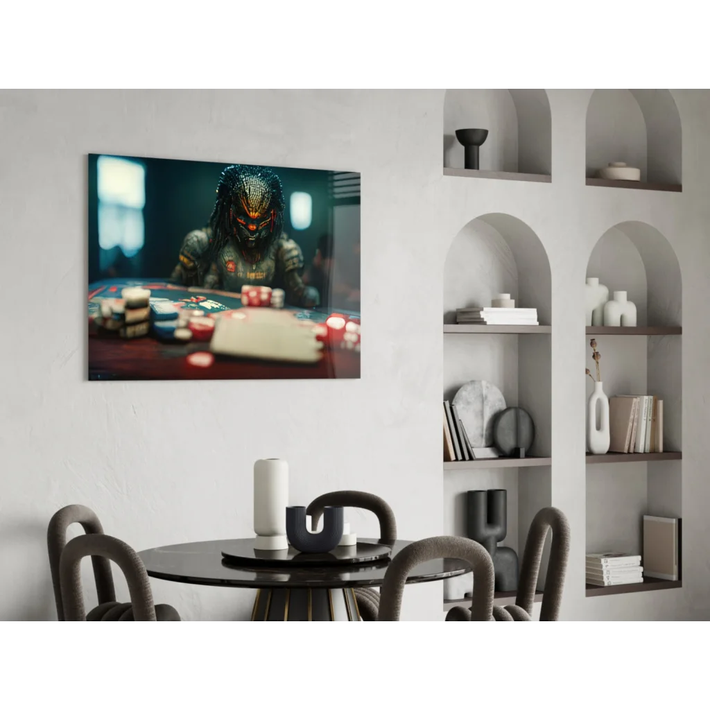 Predator poker chips glass wall art set for game rooms