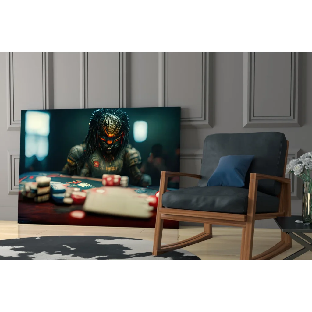 Predator Poker Chips 4K TV Glass Wall Art for Game Rooms