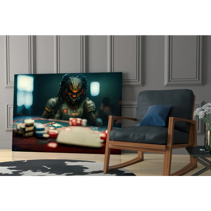 Predator Poker Chips 4K TV Glass Wall Art for Game Rooms